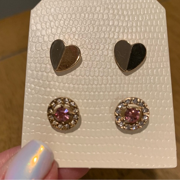 Hearts and Pink Sparkle Earrings, Two Sets of Earrings, New - Picture 1 of 9